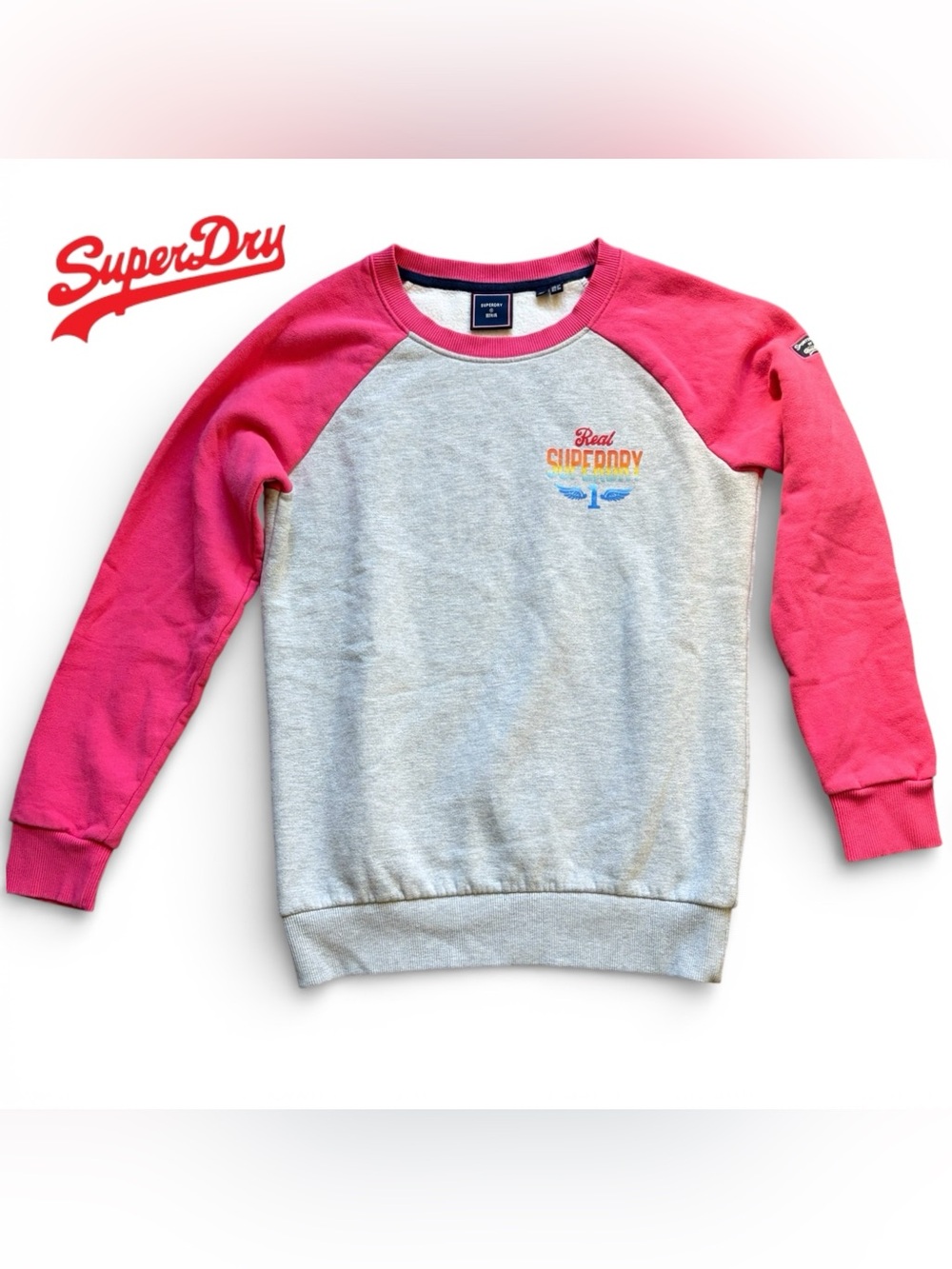 SuperDry Japan Sweatshirt Real1 Soft Cotton-Blend Rainbow Fade Round-Neck | Sz 6